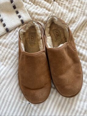 UGG Chestnut Suede Shearling-Lined Slip-On Slippers